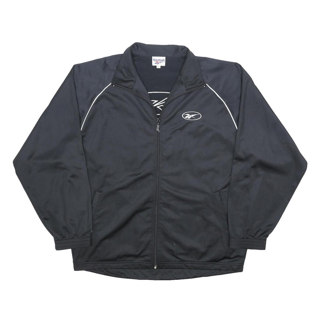 REEBOK Mens Black Track Jacket L Polyester Zip Plain Sportswear Athletics