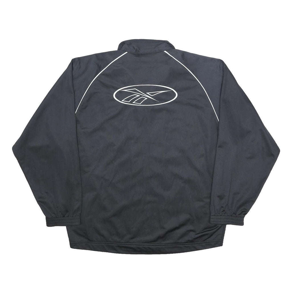 REEBOK Mens Black Track Jacket L Polyester Zip Plain Sportswear Athletics