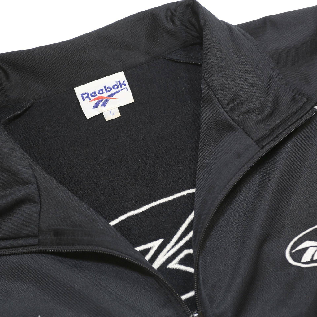 REEBOK Mens Black Track Jacket L Polyester Zip Plain Sportswear Athletics