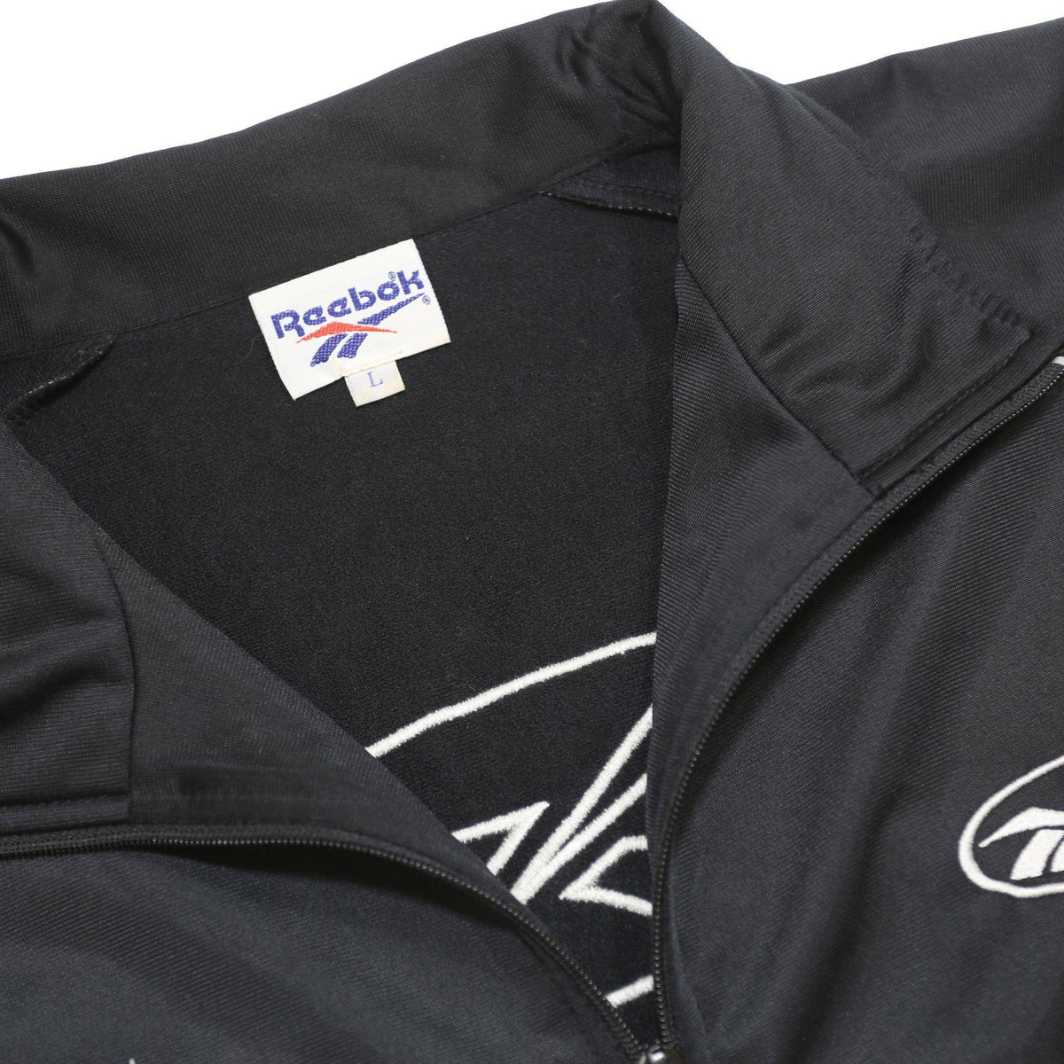 REEBOK Mens Black Track Jacket L Polyester Zip Plain Sportswear Athletics