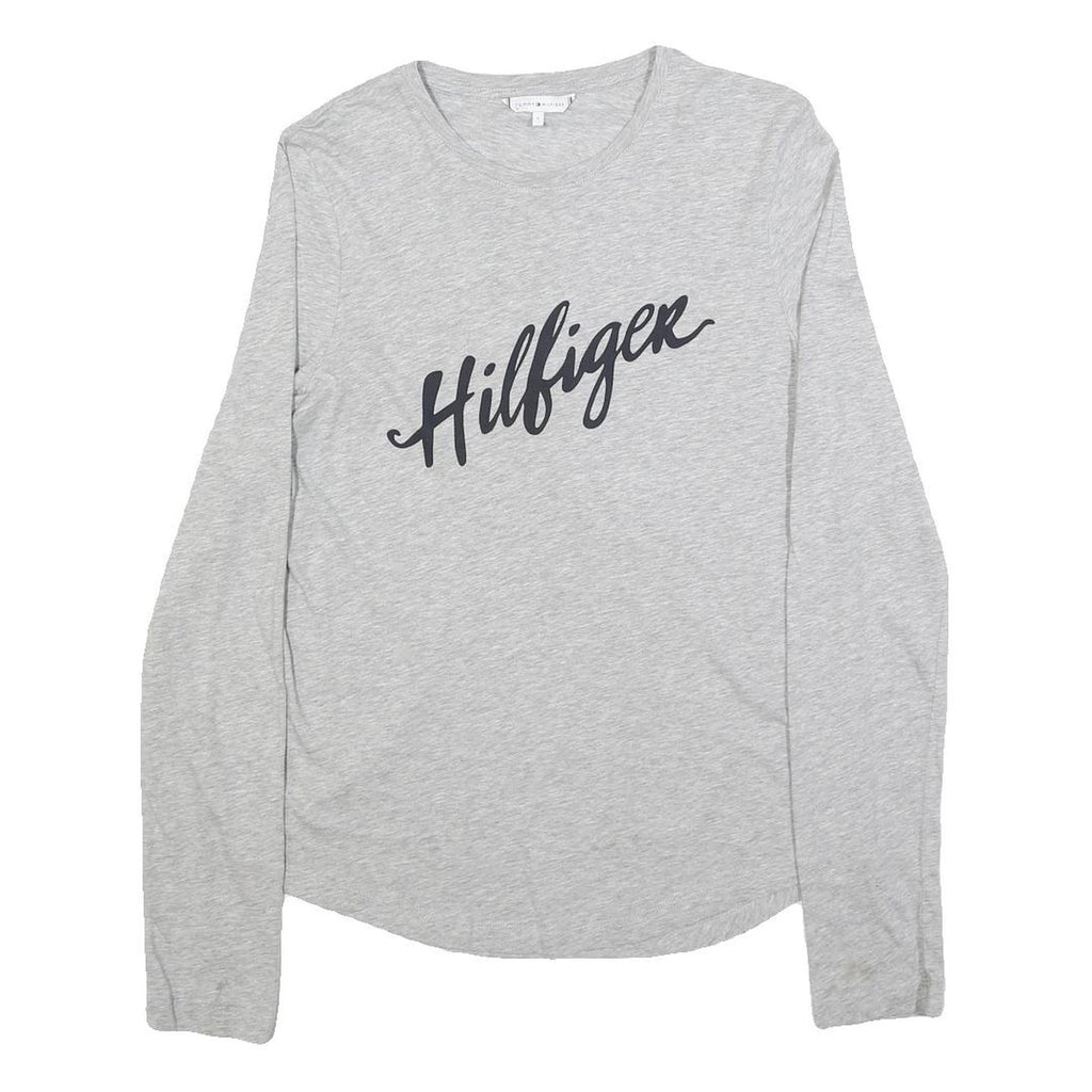 TOMMY HILFIGER Womens Grey Long Sleeve Crew Neck T-Shirt S Hilfiger Script