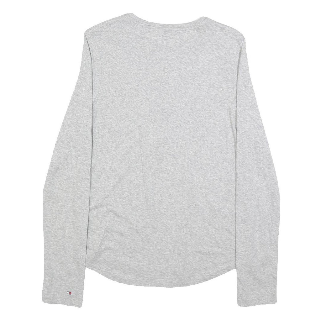 TOMMY HILFIGER Womens Grey Long Sleeve Crew Neck T-Shirt S Hilfiger Script
