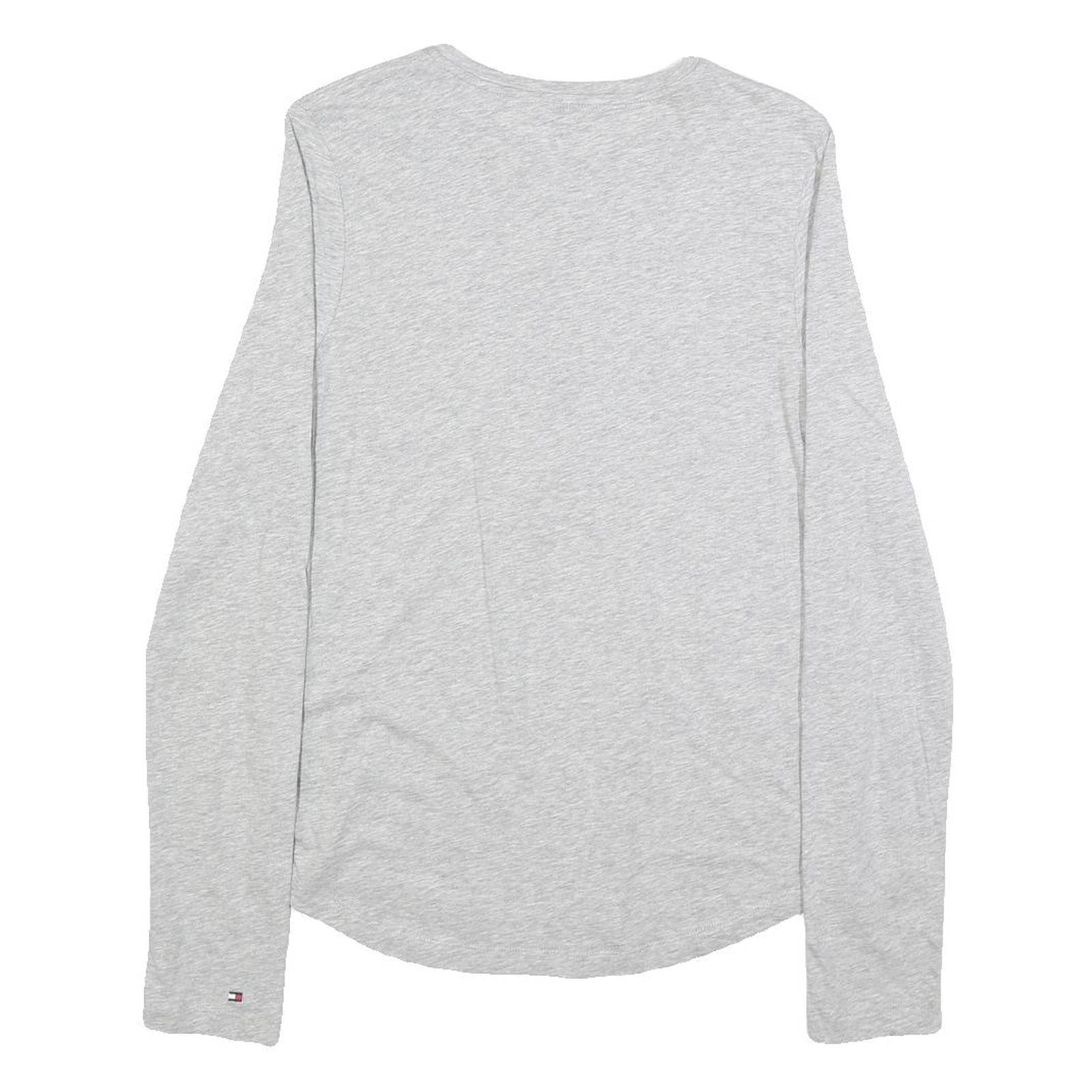 TOMMY HILFIGER Womens Grey Long Sleeve Crew Neck T-Shirt S Hilfiger Script
