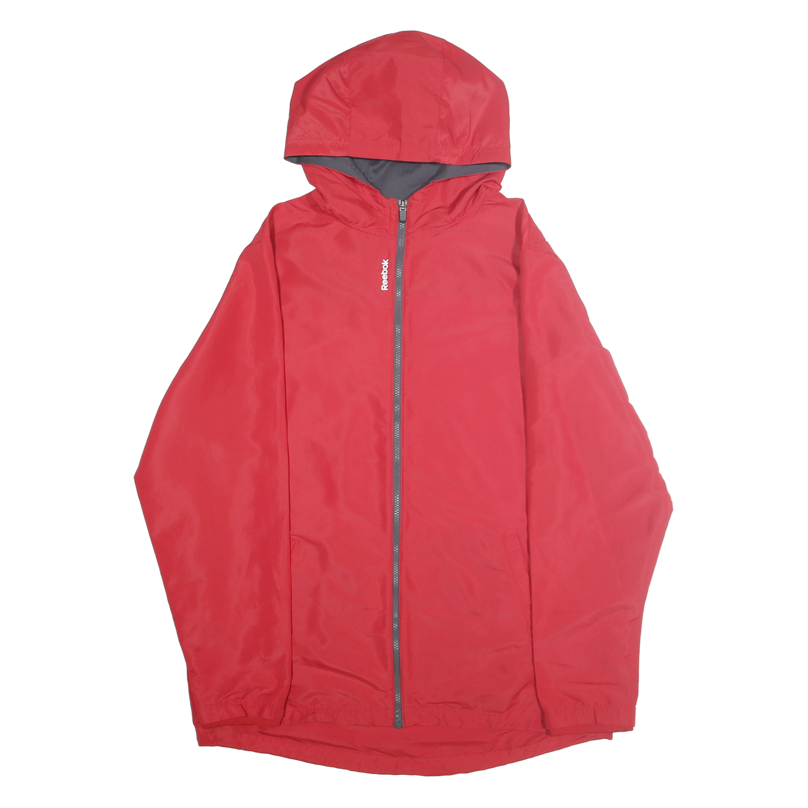 REEBOK Womens Red Zip Jacket XL Polyester Hooded Plain Lightweight Sportswear