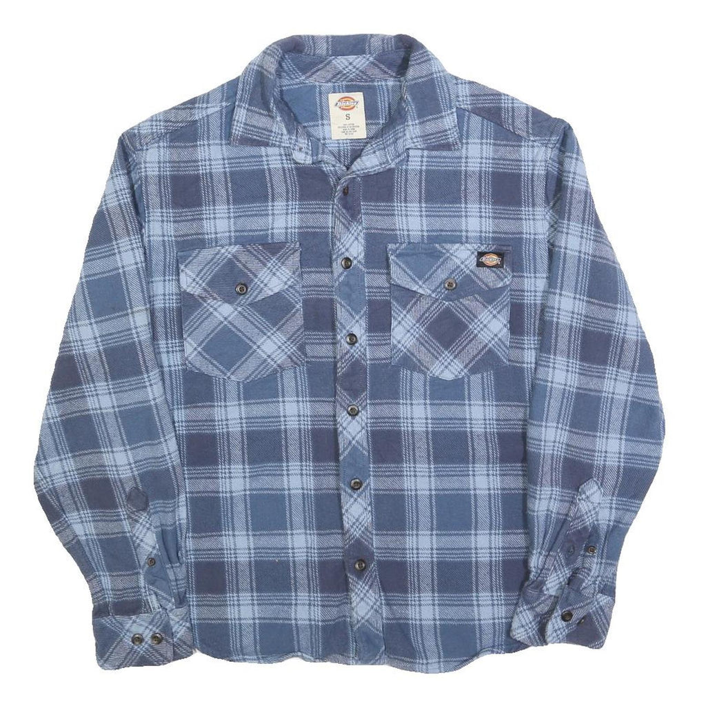 DICKIES Mens Blue Check Shirt S Long Sleeve Button Cotton Blend Workwear