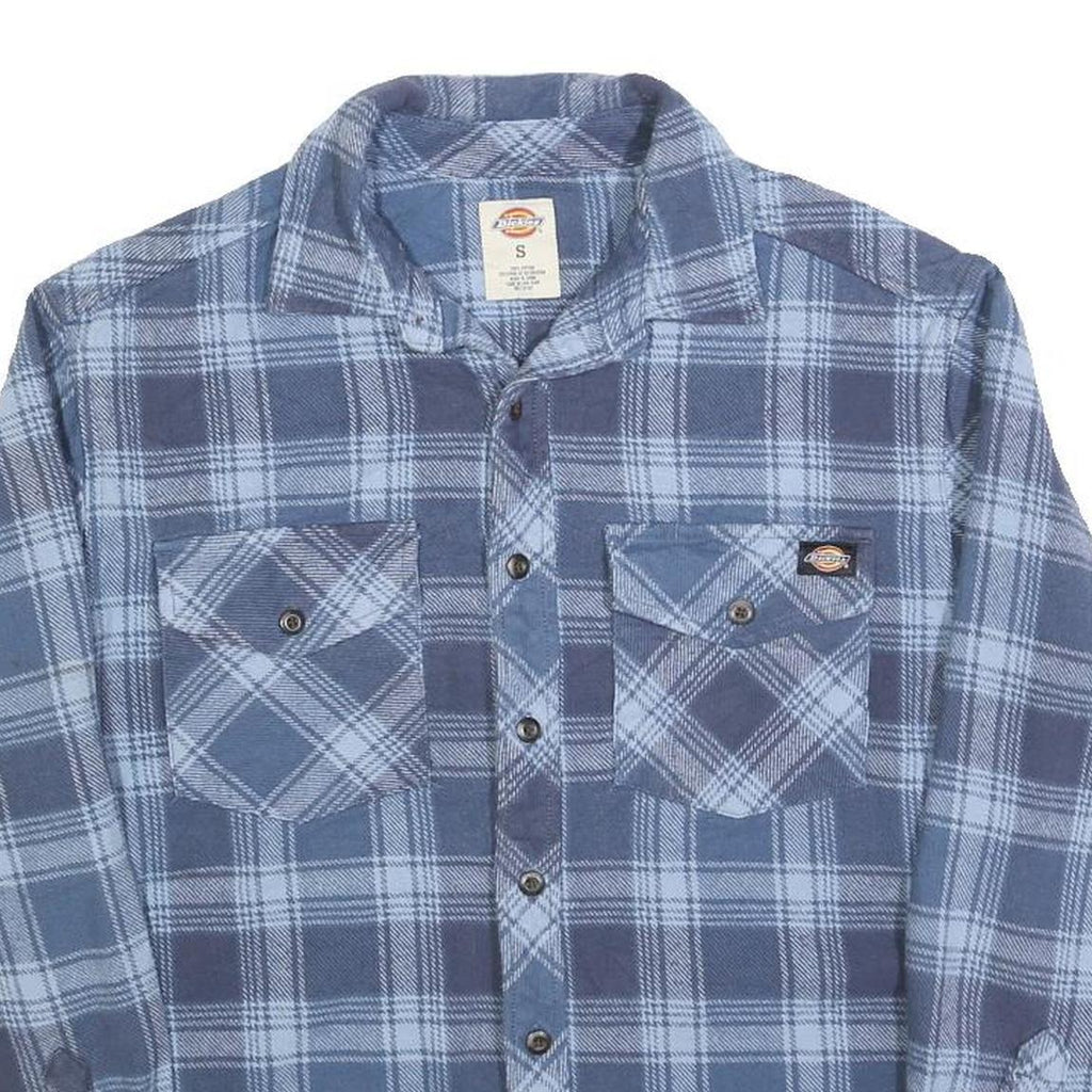 DICKIES Mens Blue Check Shirt S Long Sleeve Button Cotton Blend Workwear