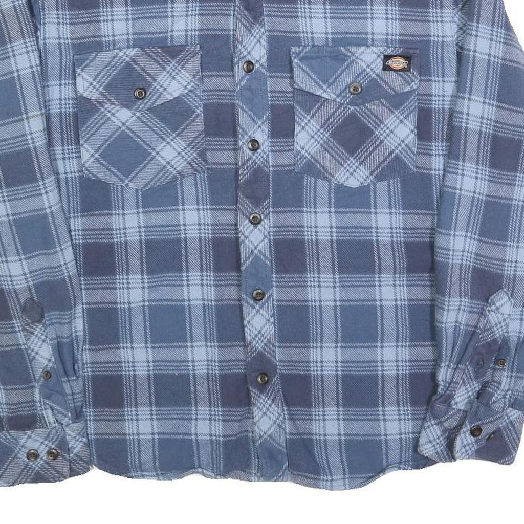 DICKIES Mens Blue Check Shirt S Long Sleeve Button Cotton Blend Workwear