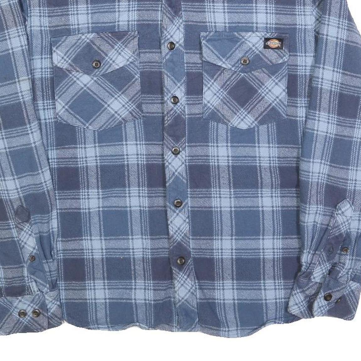DICKIES Mens Blue Check Shirt S Long Sleeve Button Cotton Blend Workwear
