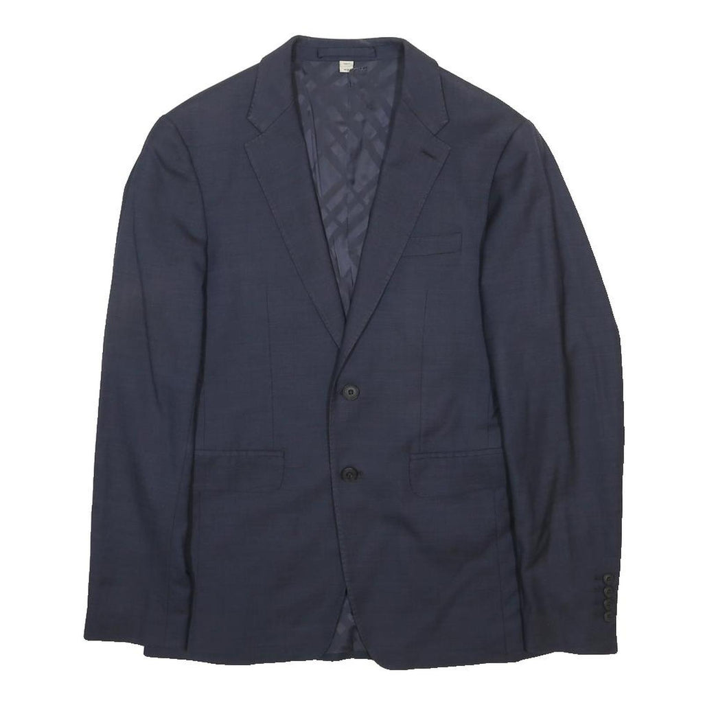BURBERRY Womens Blue Wool Tailored Jacket S Plain Classic Button Closure