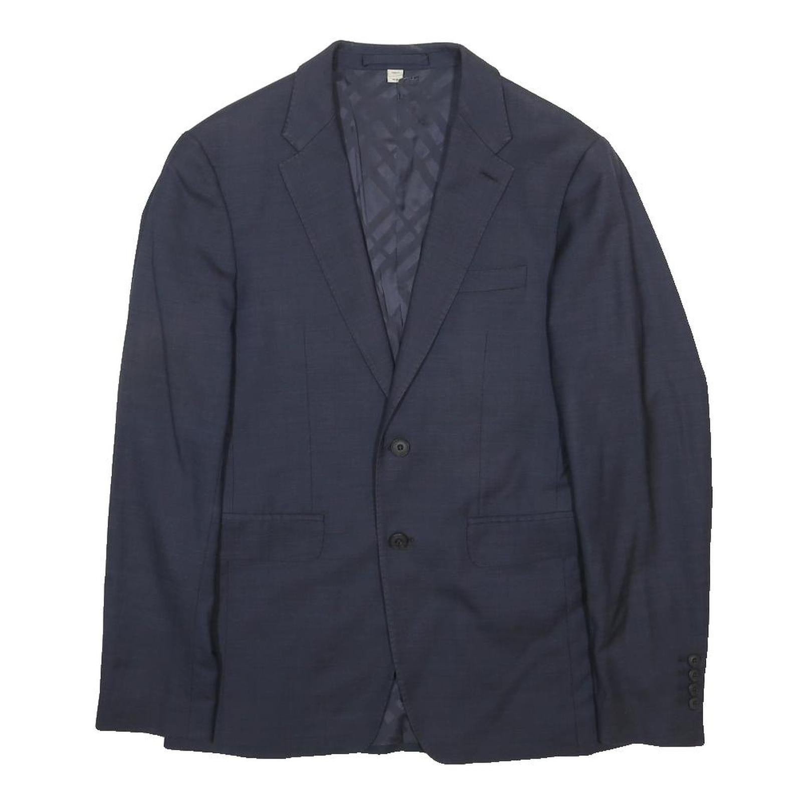 BURBERRY Womens Blue Wool Tailored Jacket S Plain Classic Button Closure