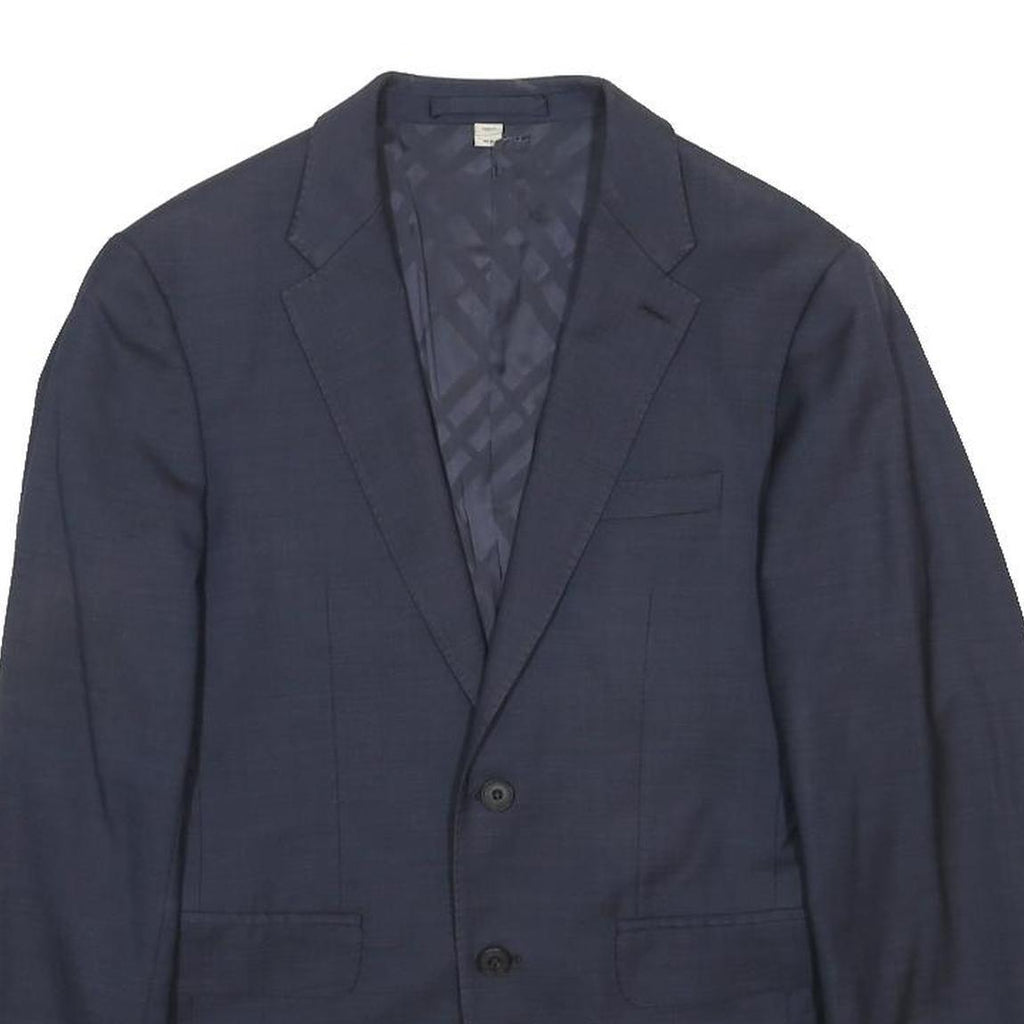 BURBERRY Womens Blue Wool Tailored Jacket S Plain Classic Button Closure