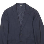 BURBERRY Womens Blue Wool Tailored Jacket S Plain Classic Button Closure