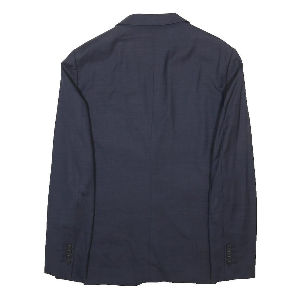BURBERRY Womens Blue Wool Tailored Jacket S Plain Classic Button Closure