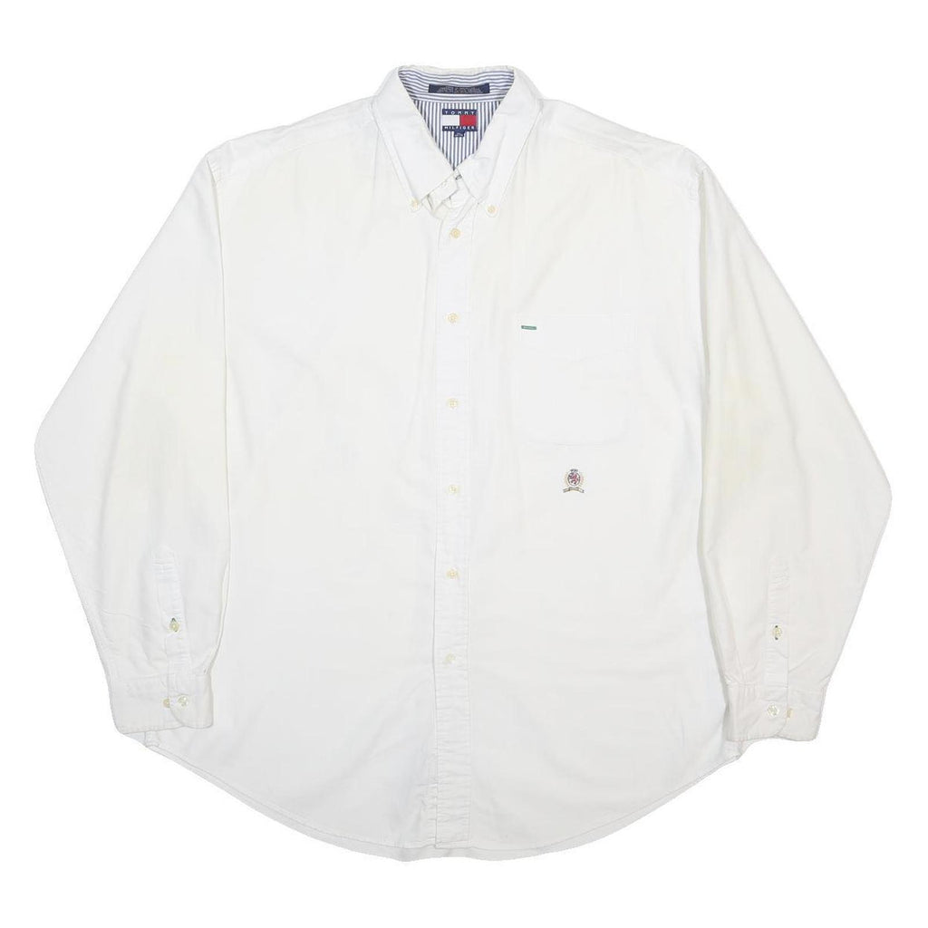 TOMMY HILFIGER Mens White Cotton Shirt XL Button Down Pocket Long Sleeve Classic