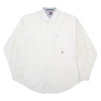 TOMMY HILFIGER Mens White Cotton Shirt XL Button Down Pocket Long Sleeve Classic