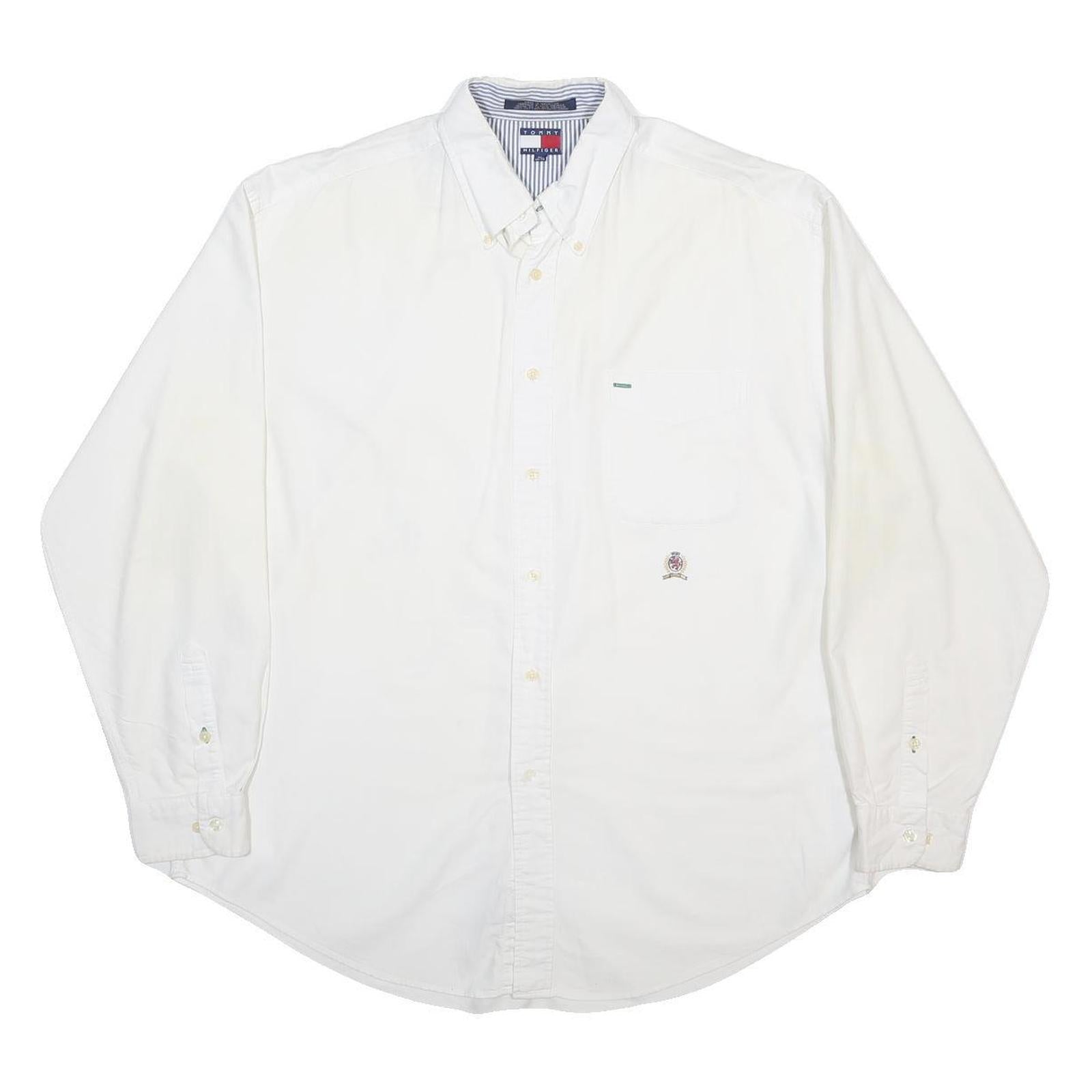 TOMMY HILFIGER Mens White Cotton Shirt XL Button Down Pocket Long Sleeve Classic