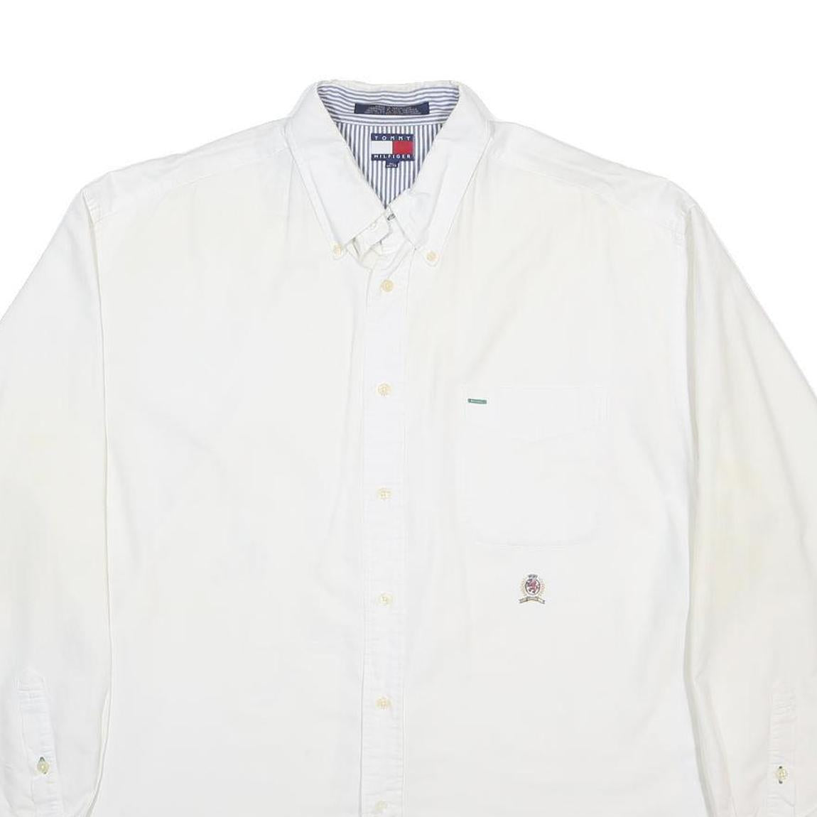 TOMMY HILFIGER Mens White Cotton Shirt XL Button Down Pocket Long Sleeve Classic