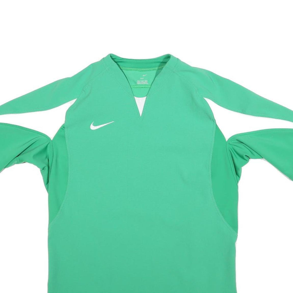 NIKE Mens Green & White Athletic T-Shirt XL Long Sleeve V-Neck Sportswear