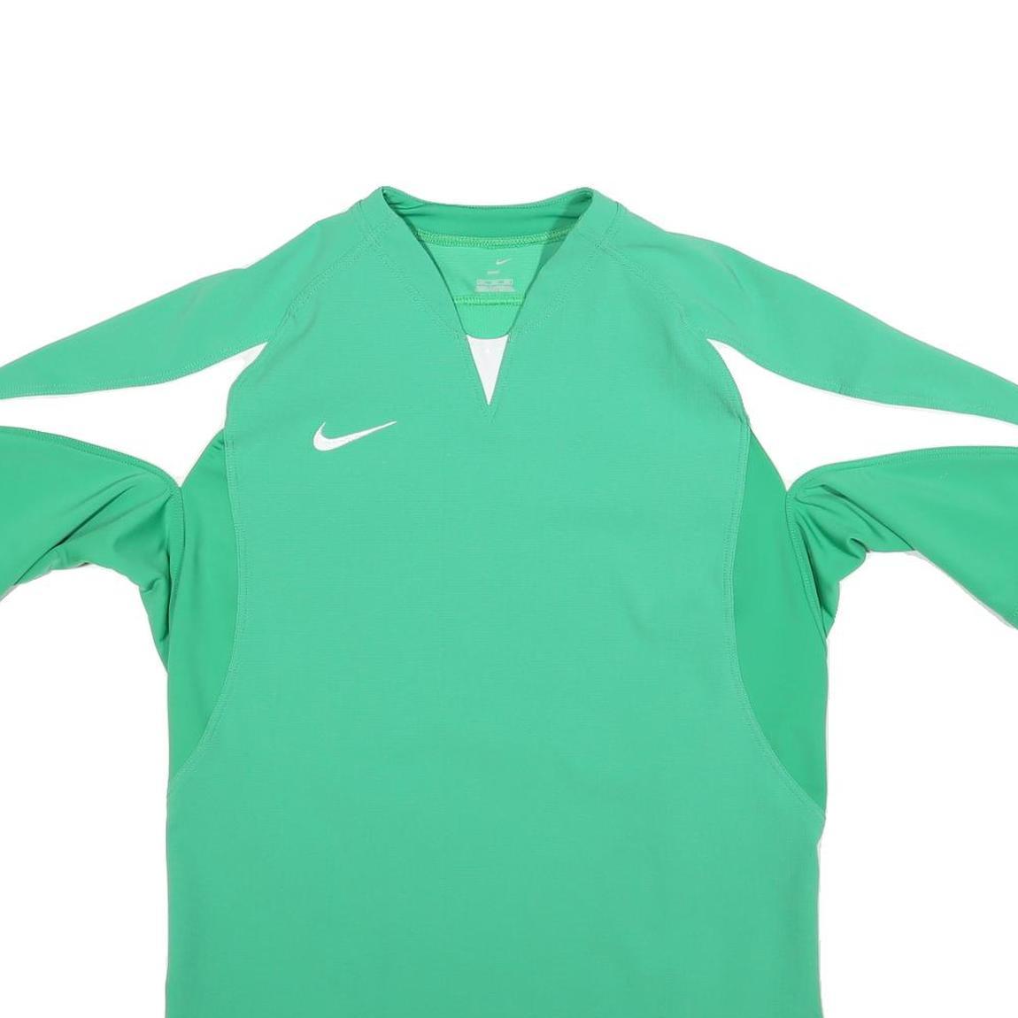 NIKE Mens Green & White Athletic T-Shirt XL Long Sleeve V-Neck Sportswear
