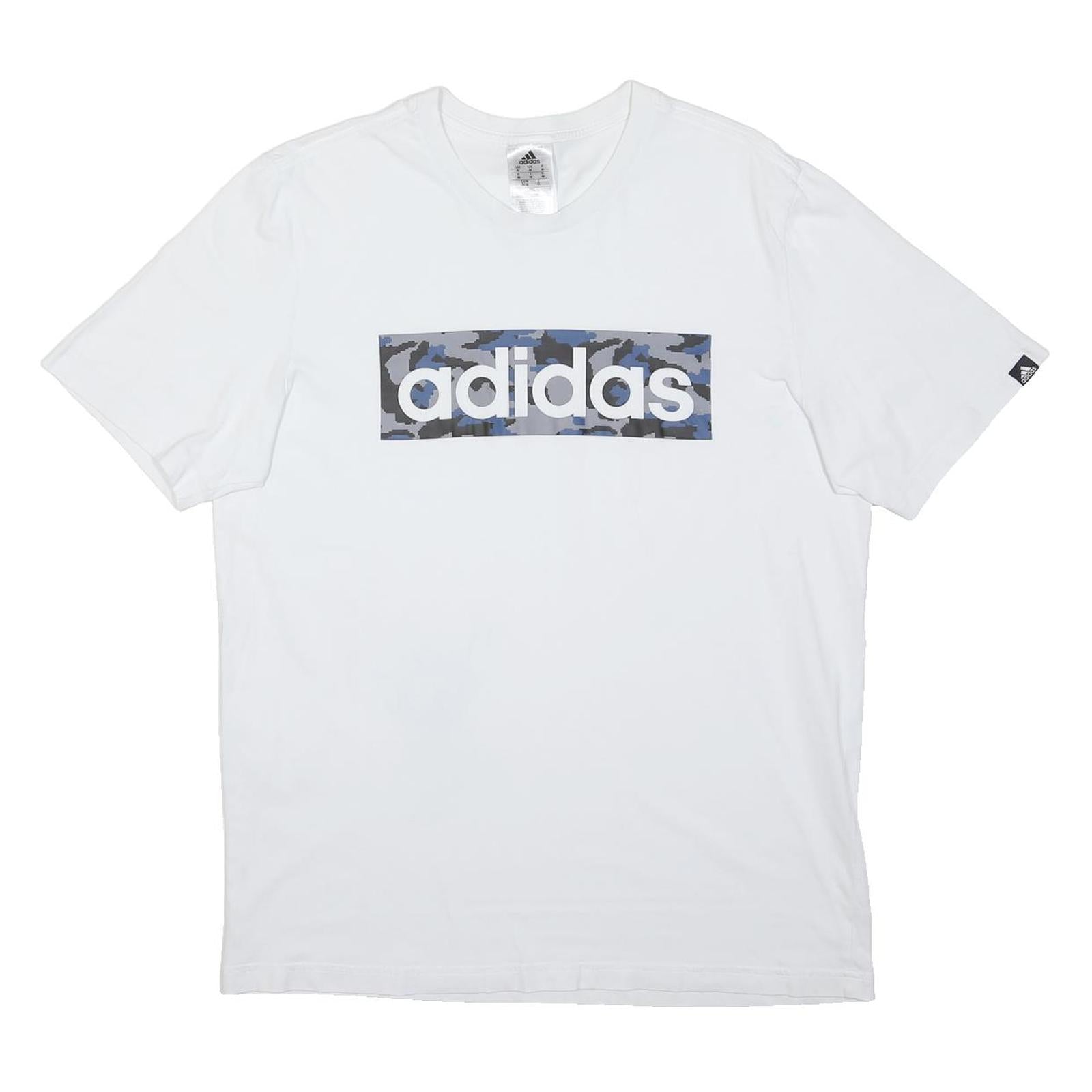 ADIDAS Mens White Blue Camouflage Logo Graphic T-Shirt M Short Sleeve Crew Neck