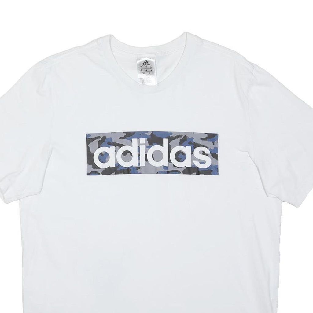 ADIDAS Mens White Blue Camouflage Logo Graphic T-Shirt M Short Sleeve Crew Neck