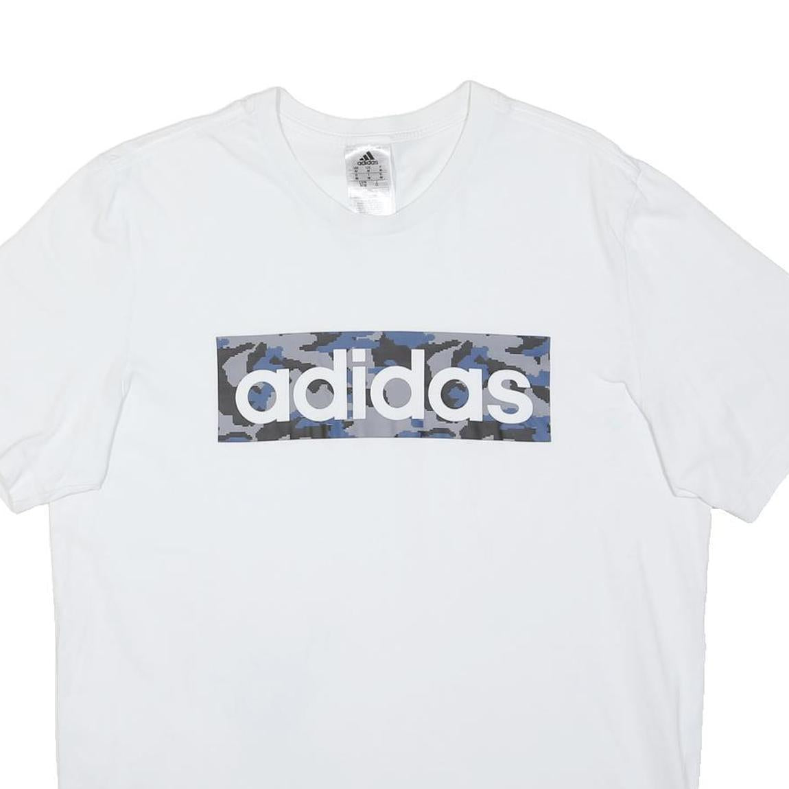 ADIDAS Mens White Blue Camouflage Logo Graphic T-Shirt M Short Sleeve Crew Neck
