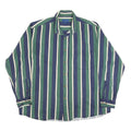 TOWN CRAFT Mens Green & Blue Striped Shirt XL Classic Cotton Blend Button Front