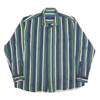 TOWN CRAFT Mens Green & Blue Striped Shirt XL Classic Cotton Blend Button Front