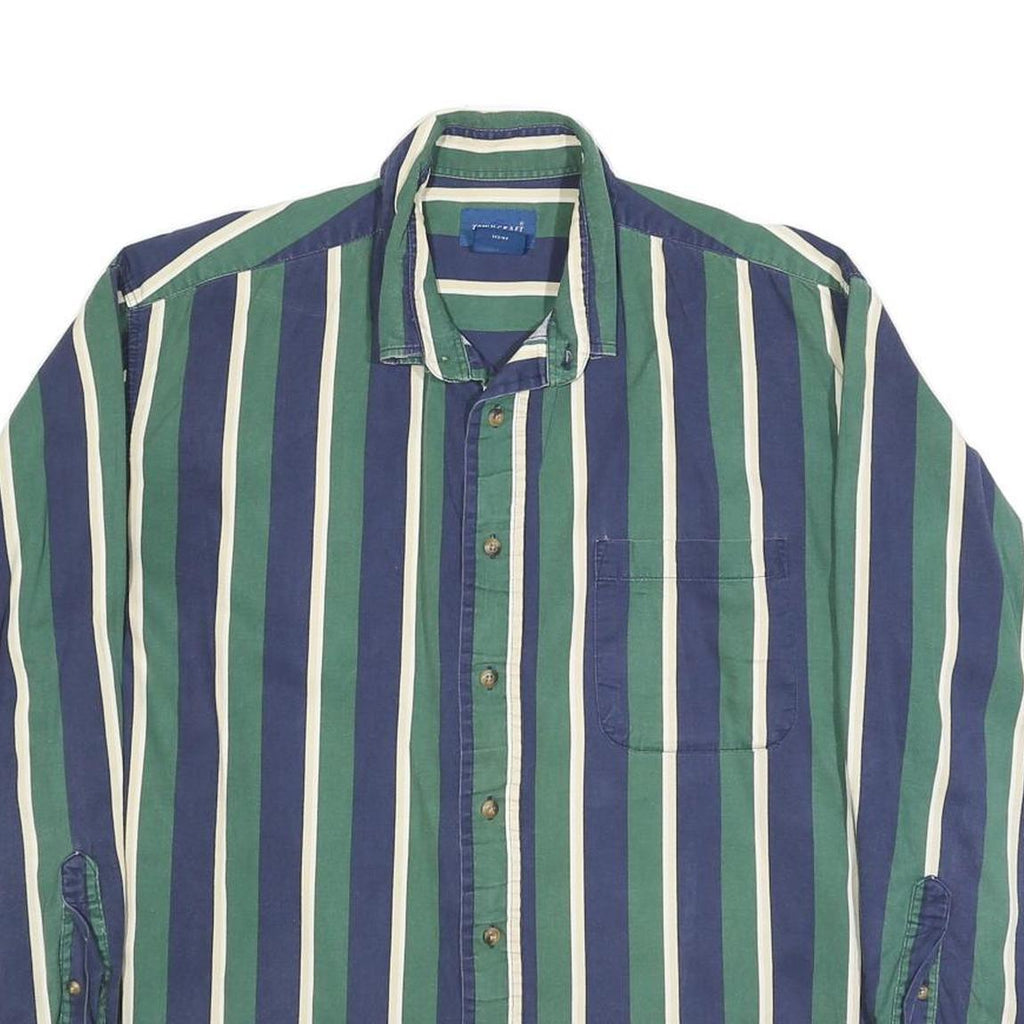 TOWN CRAFT Mens Green & Blue Striped Shirt XL Classic Cotton Blend Button Front