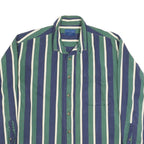 TOWN CRAFT Mens Green & Blue Striped Shirt XL Classic Cotton Blend Button Front