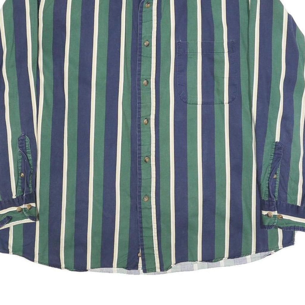 TOWN CRAFT Mens Green & Blue Striped Shirt XL Classic Cotton Blend Button Front