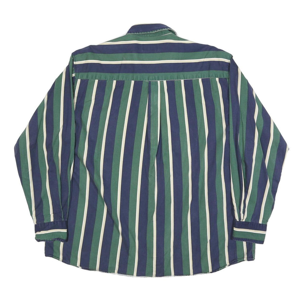 TOWN CRAFT Mens Green & Blue Striped Shirt XL Classic Cotton Blend Button Front