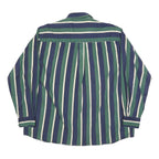 TOWN CRAFT Mens Green & Blue Striped Shirt XL Classic Cotton Blend Button Front
