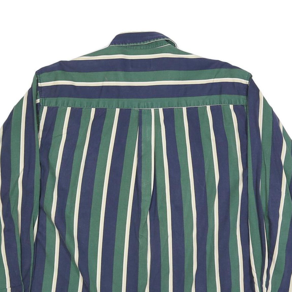 TOWN CRAFT Mens Green & Blue Striped Shirt XL Classic Cotton Blend Button Front