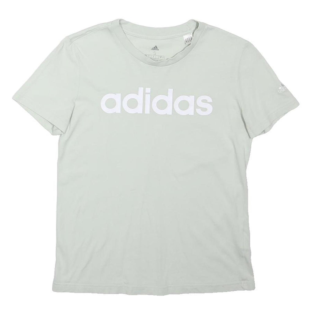 ADIDAS Girls White S T-Shirt Short Sleeve Crew Neck Cotton Blend Logo Print