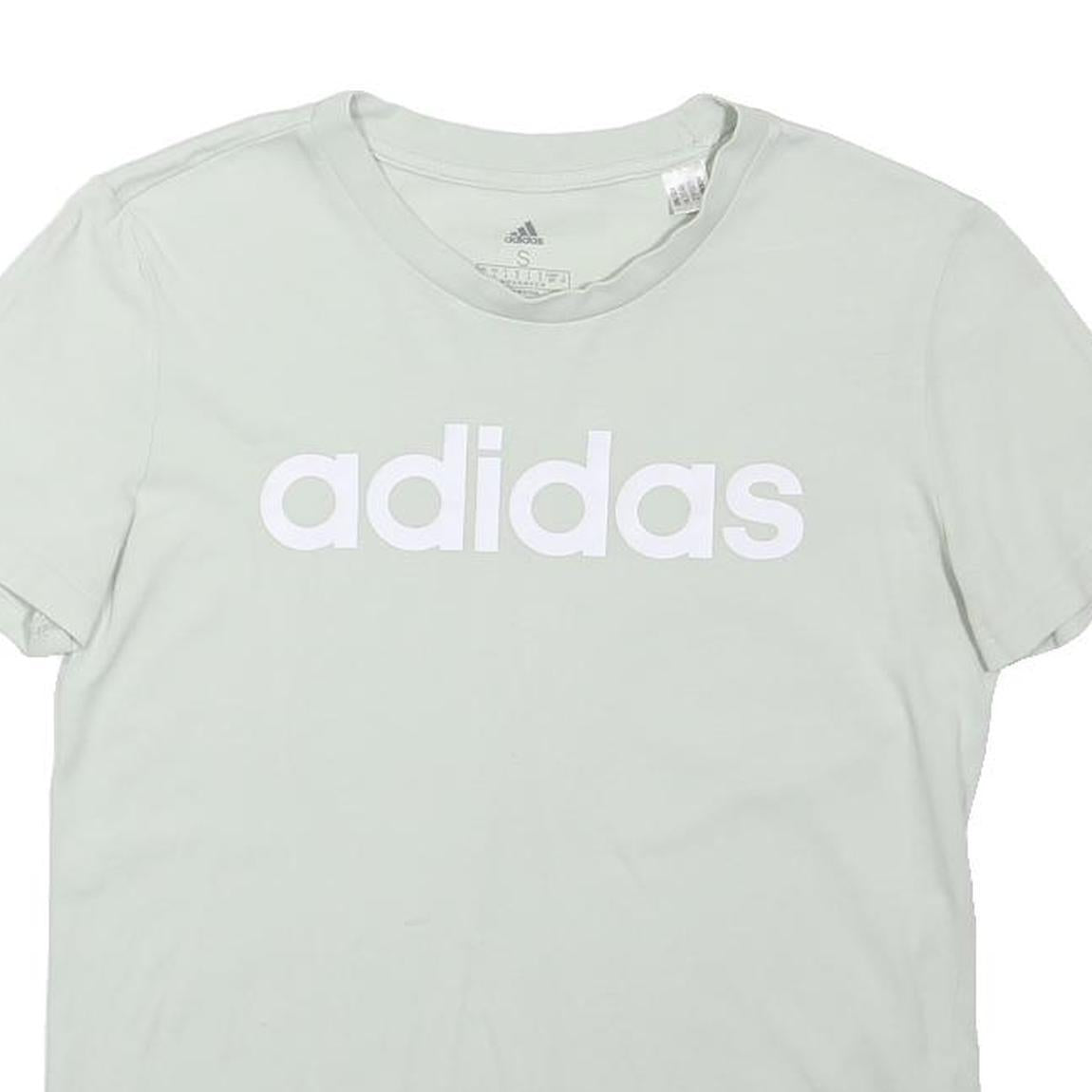 ADIDAS Girls White S T-Shirt Short Sleeve Crew Neck Cotton Blend Logo Print