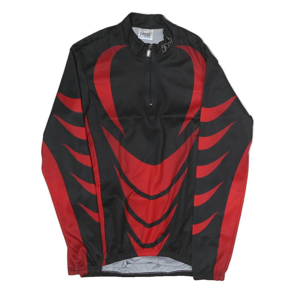 IXS Mens Black & Red Sports Graphic T-Shirt XL Long Sleeve 1/4 Zip Polyester