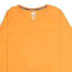 DICKIES Mens Orange Plain T-Shirt L Long Sleeve Round Neck Pocket Casual