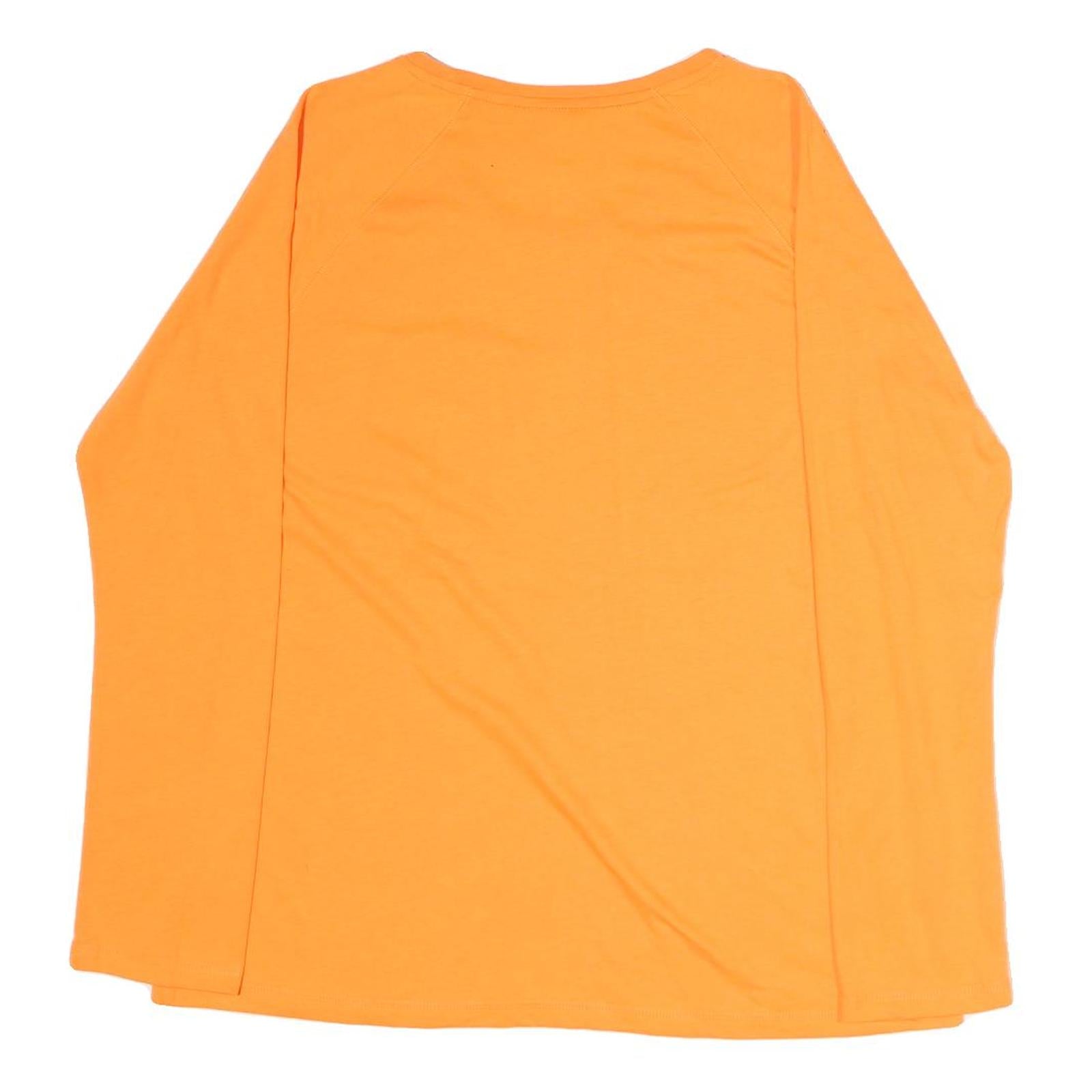 DICKIES Mens Orange Plain T-Shirt L Long Sleeve Round Neck Pocket Casual