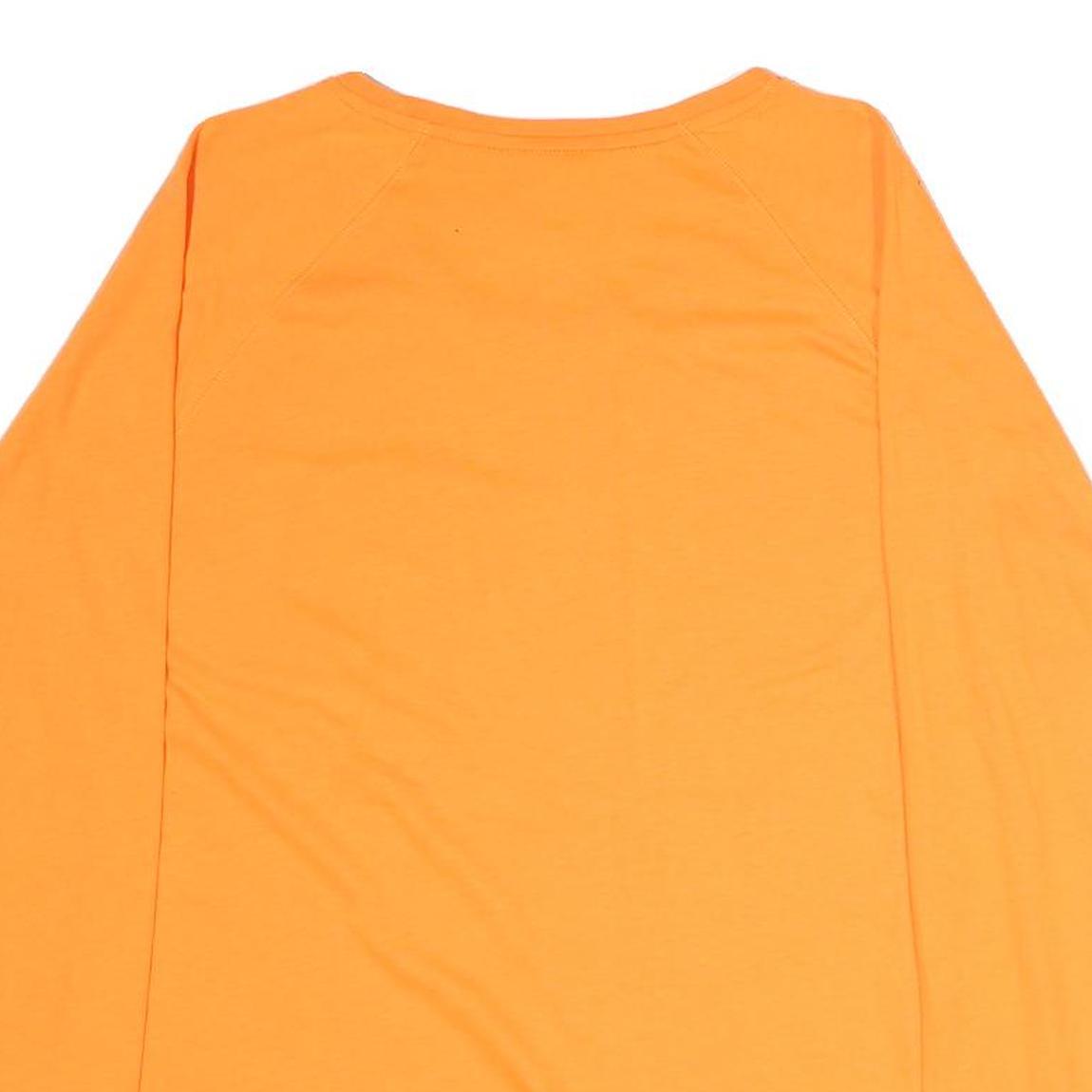 DICKIES Mens Orange Plain T-Shirt L Long Sleeve Round Neck Pocket Casual