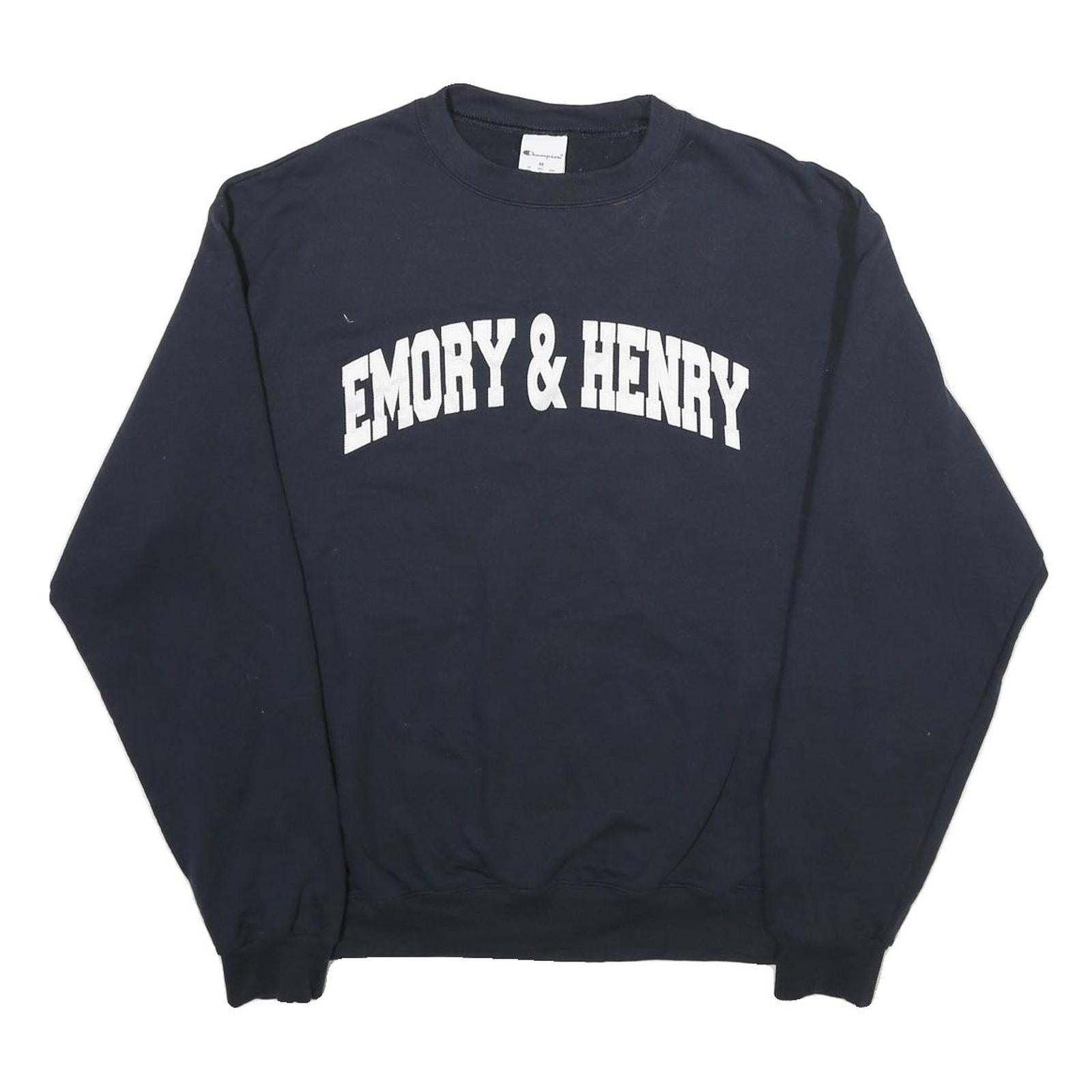 CHAMPION Mens Navy Blue Emory & Henry Crew Neck M Cotton Sweatshirt