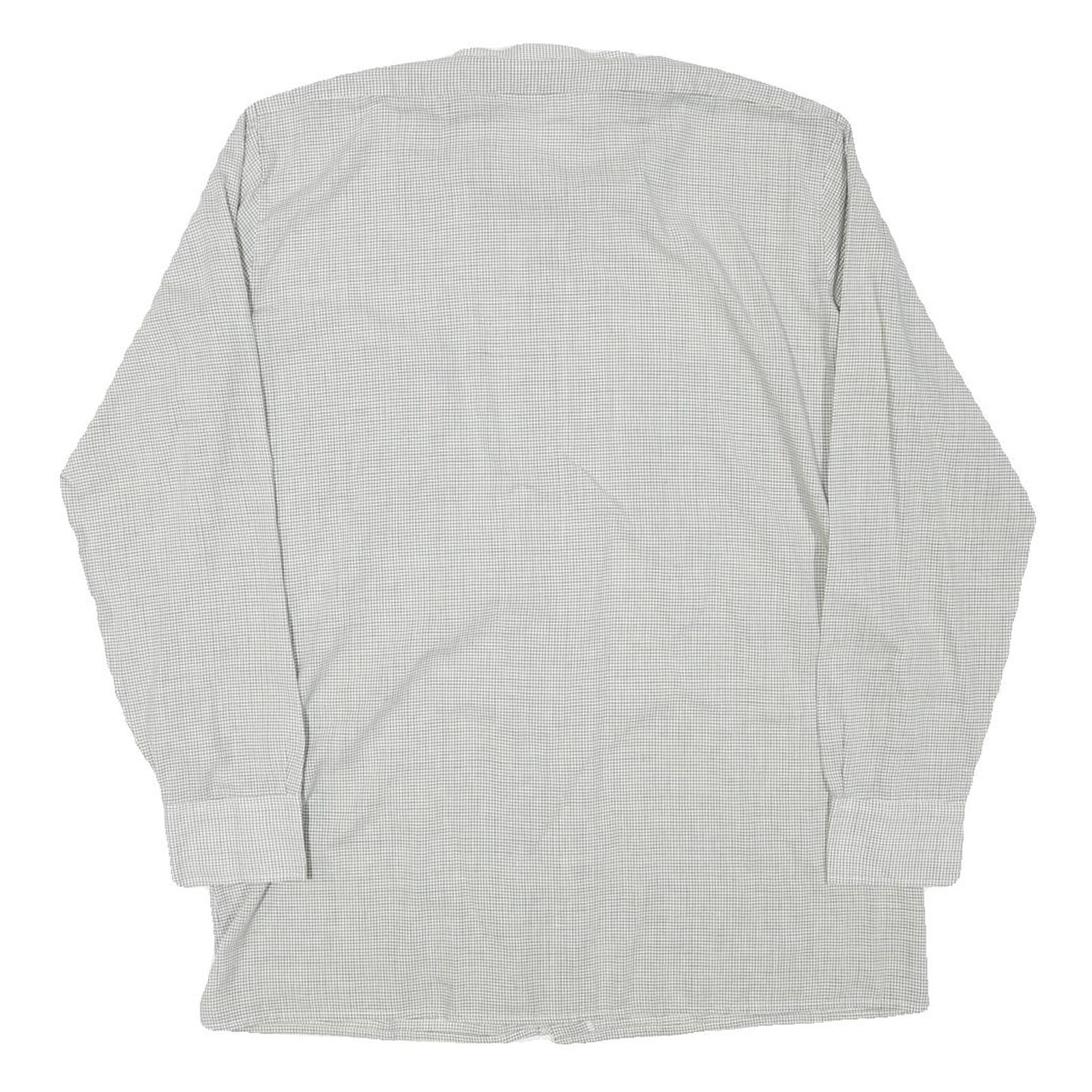 Mens White & Grey Check Cotton Blend Shirt M Classic Button Front Pocket