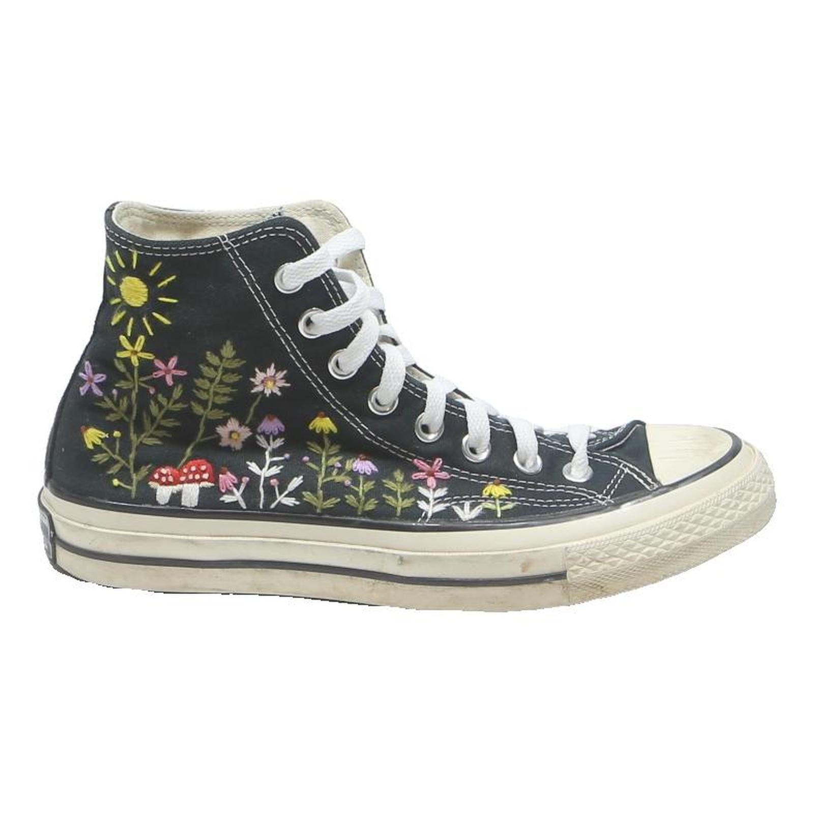 CONVERSE Chuck 70 Womens High Top Trainers Black Canvas UK 6.5 Floral Embroidery