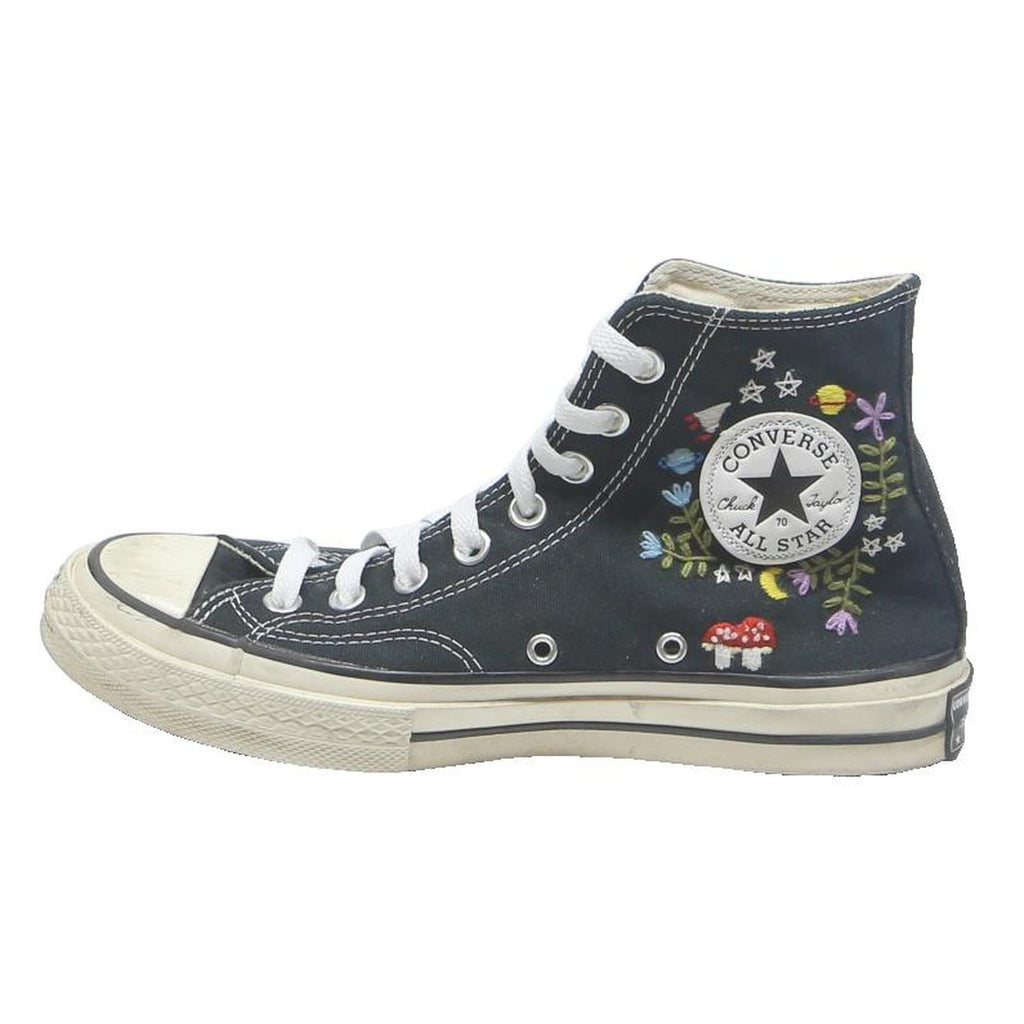 CONVERSE Chuck 70 Womens High Top Trainers Black Canvas UK 6.5 Floral Embroidery