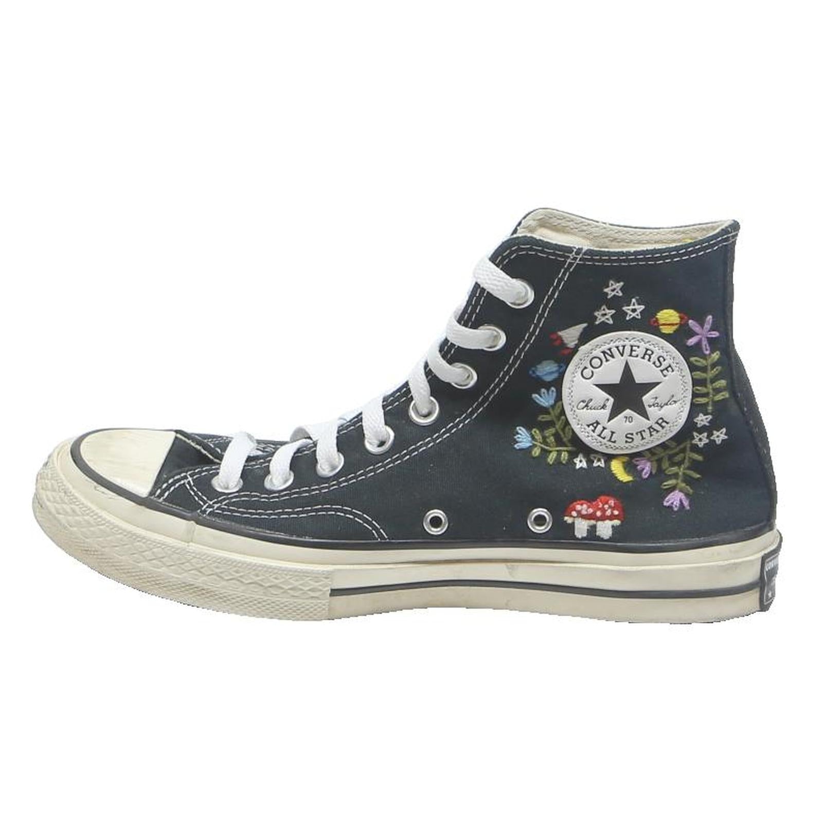 CONVERSE Chuck 70 Womens High Top Trainers Black Canvas UK 6.5 Floral Embroidery