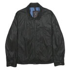 PIERRE CARDIN Mens Black Leather Jacket XL Zip Classic Fit Smooth Finish