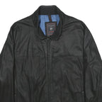 PIERRE CARDIN Mens Black Leather Jacket XL Zip Classic Fit Smooth Finish