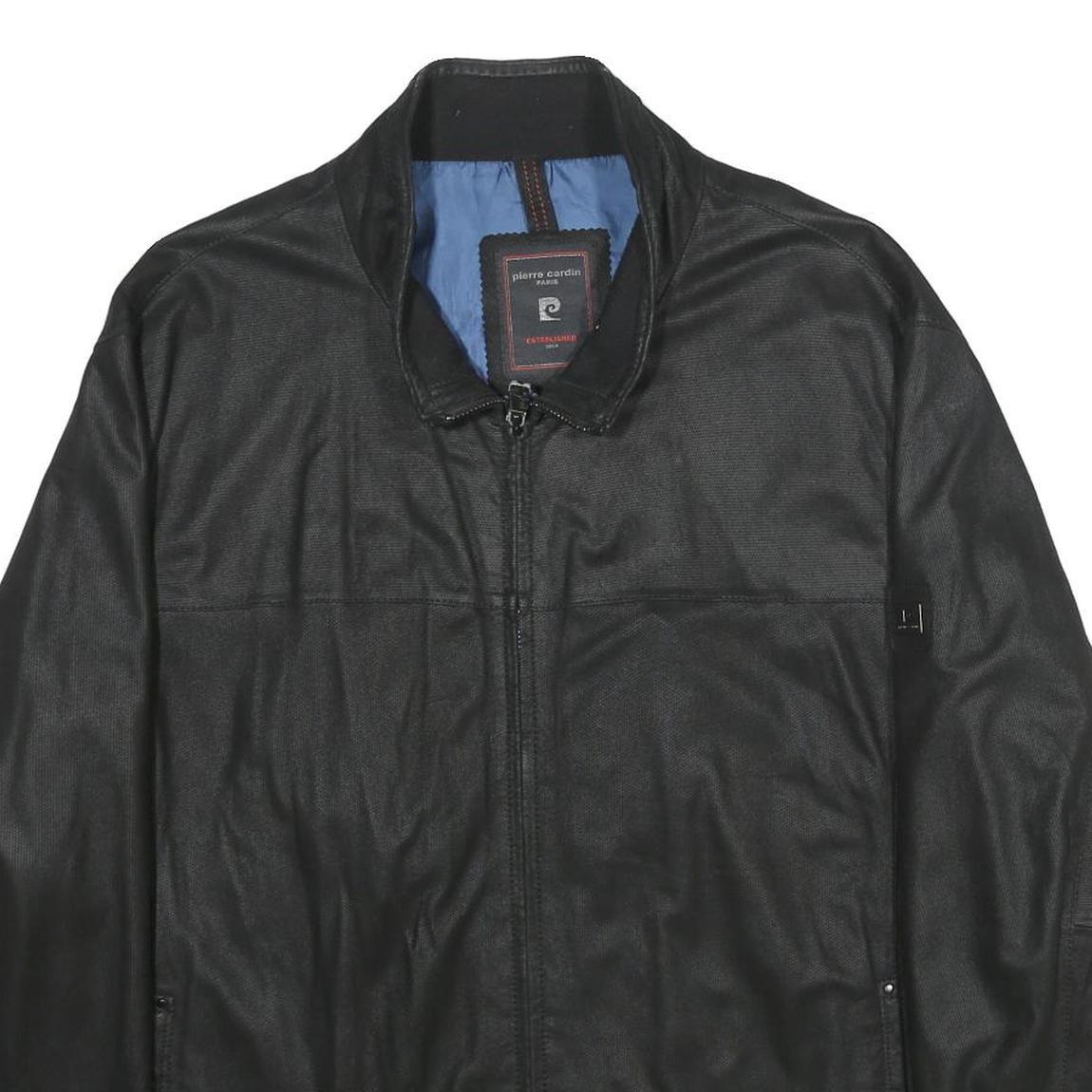 PIERRE CARDIN Mens Black Leather Jacket XL Zip Classic Fit Smooth Finish