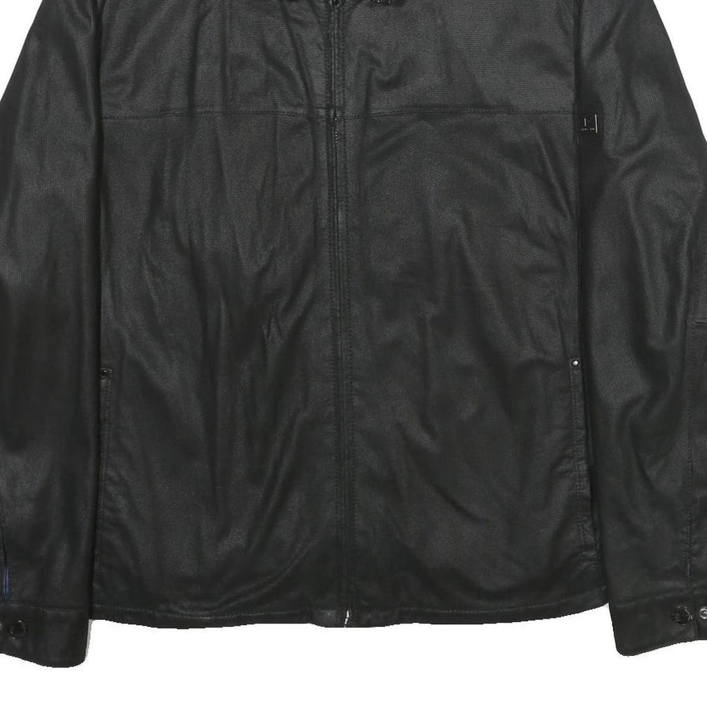 PIERRE CARDIN Mens Black Leather Jacket XL Zip Classic Fit Smooth Finish