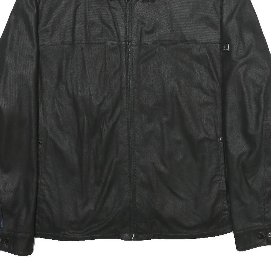 PIERRE CARDIN Mens Black Leather Jacket XL Zip Classic Fit Smooth Finish